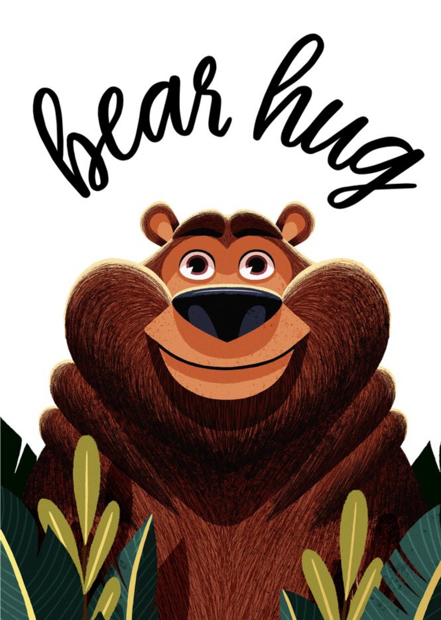 Moonpig Folio Illustrated Bear Hug Cute Smiling Bear Card, Large