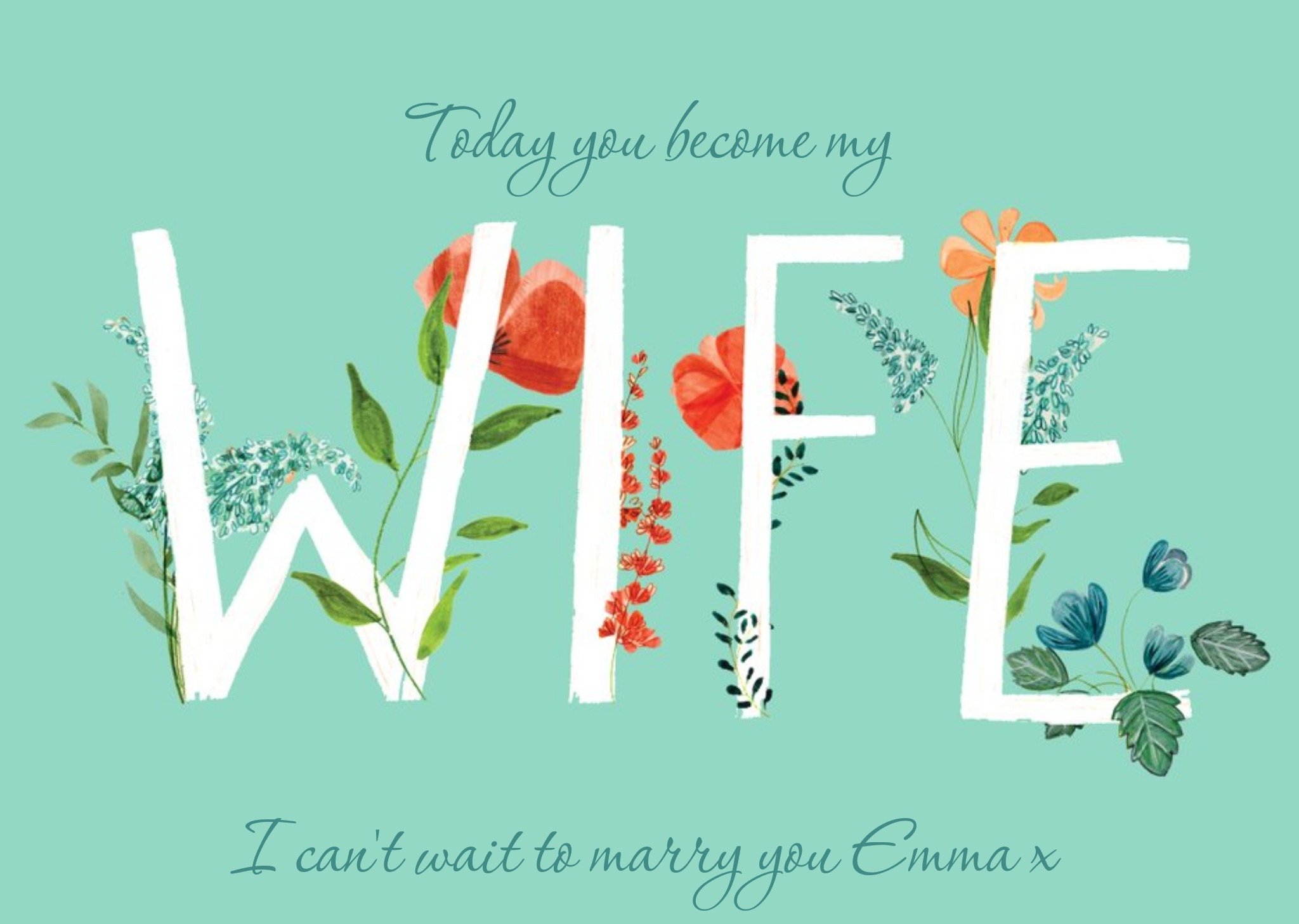 Moonpig Wedding Card - Wife - I Can't Wait To Marry You - Floral, Large