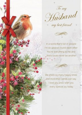 To Husband Best Friend Robin On Christmas Tree Card