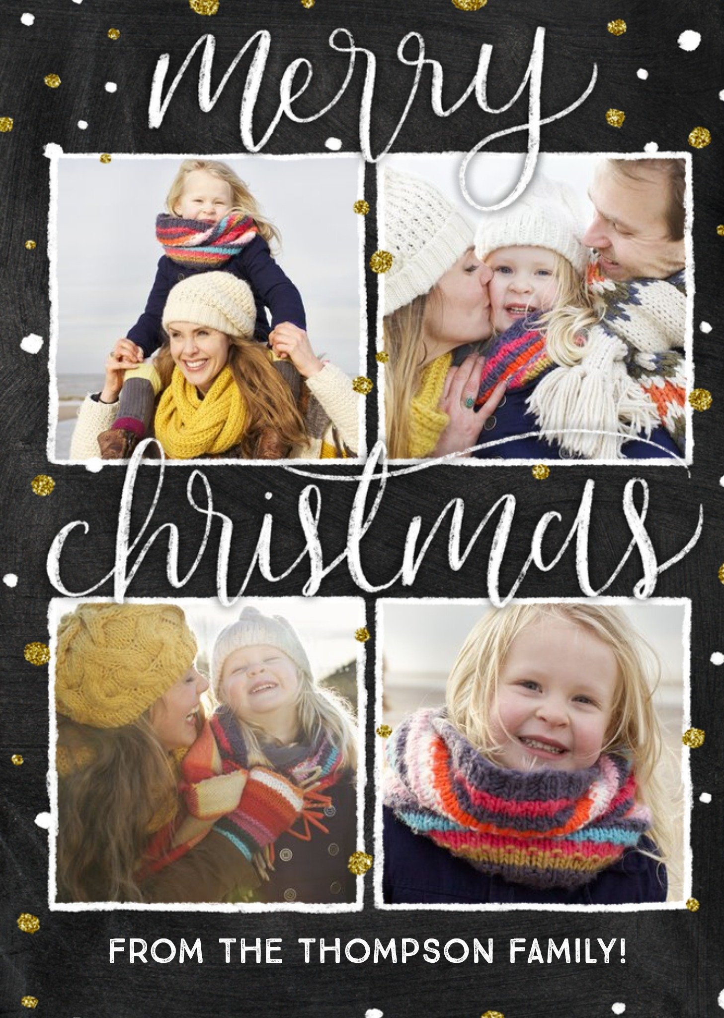 Black And Gold Spots Photo Grid Personalised Christmas Card Ecard