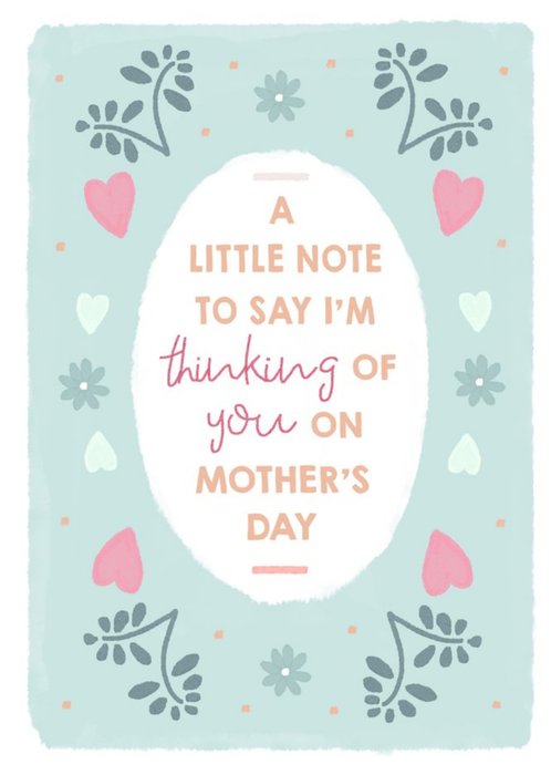 Oval Shape On A Heart And Foliage Pattern Background Mother's Day Card