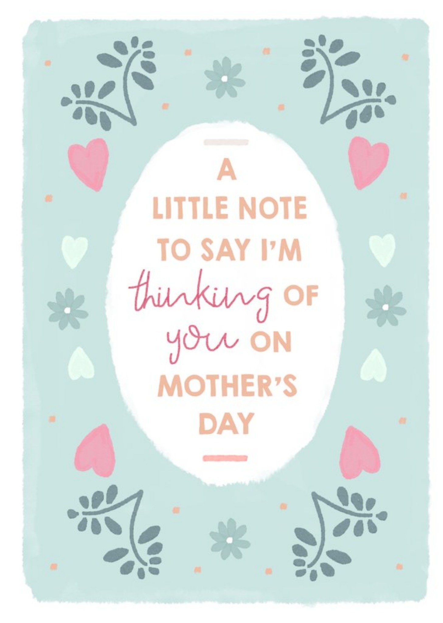 Oval Shape On A Heart And Foliage Pattern Background Mother's Day Card Ecard