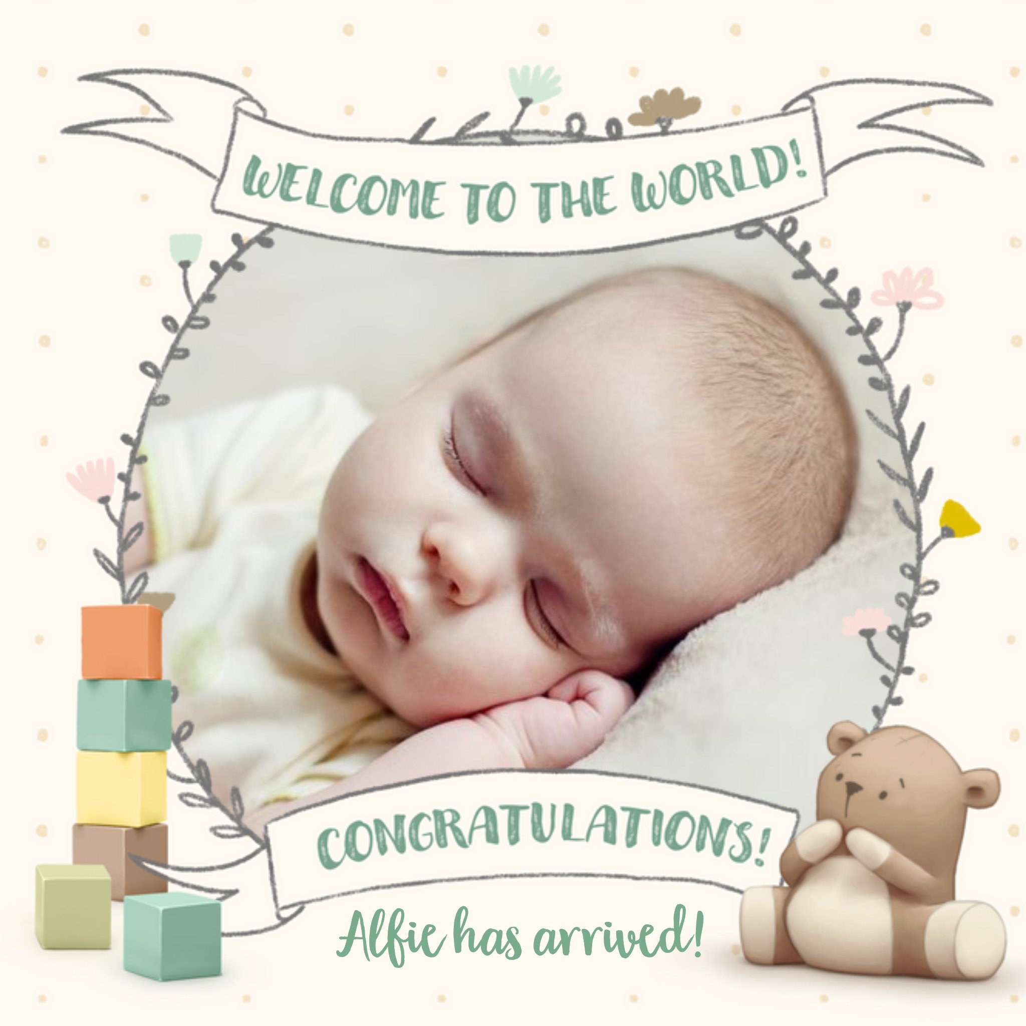 Moonpig Cute New Baby Photo Upload Card, Square
