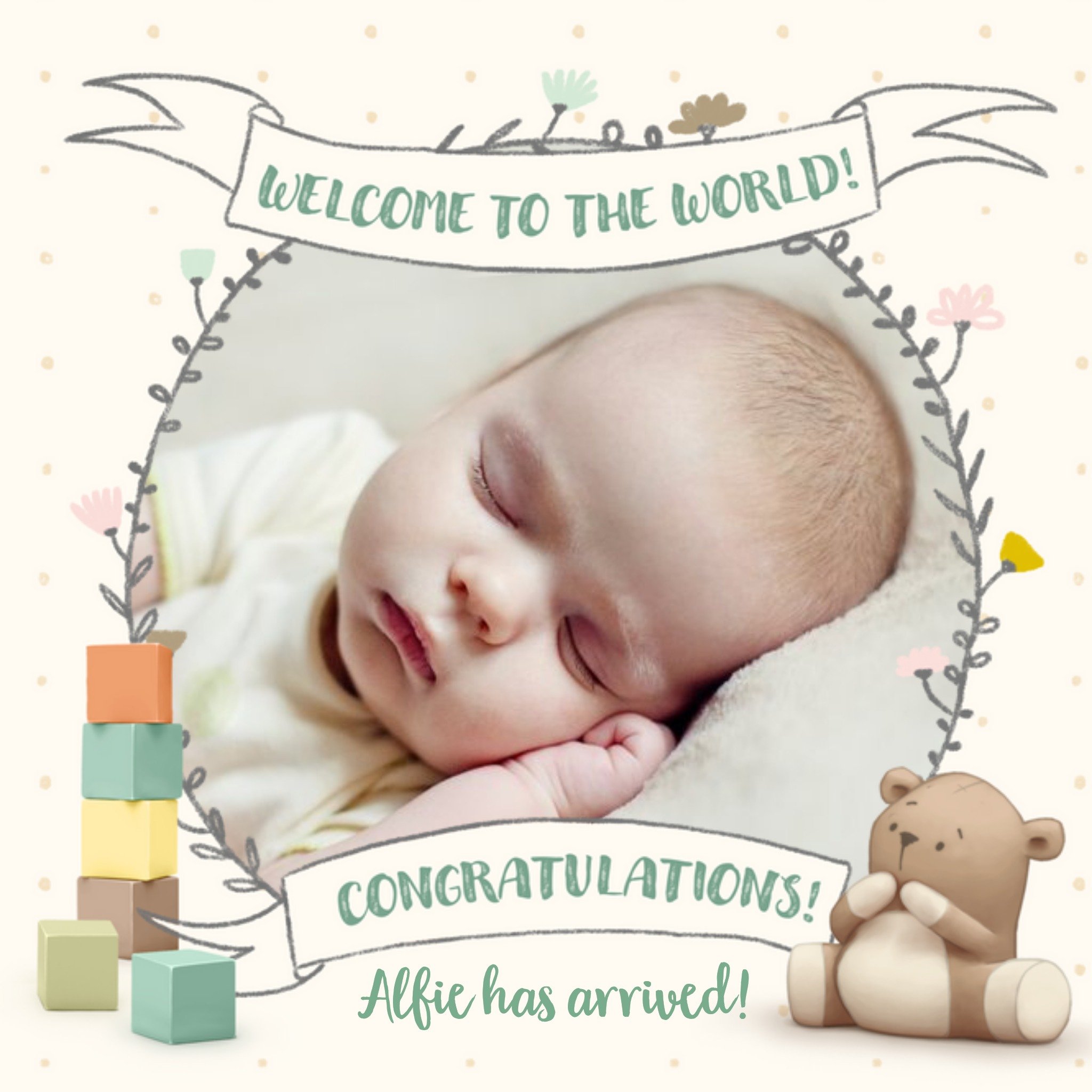 Cute New Baby Photo Upload Card, Square