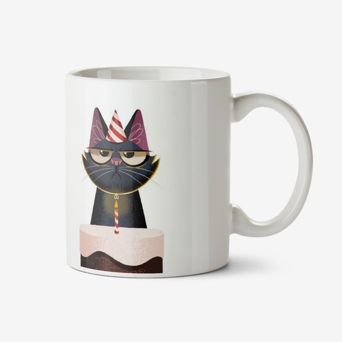 Folio Two Duplicate Illustrations Of A Grumpy Cat Wearing A Party Hat With A Birthday Cake Mug