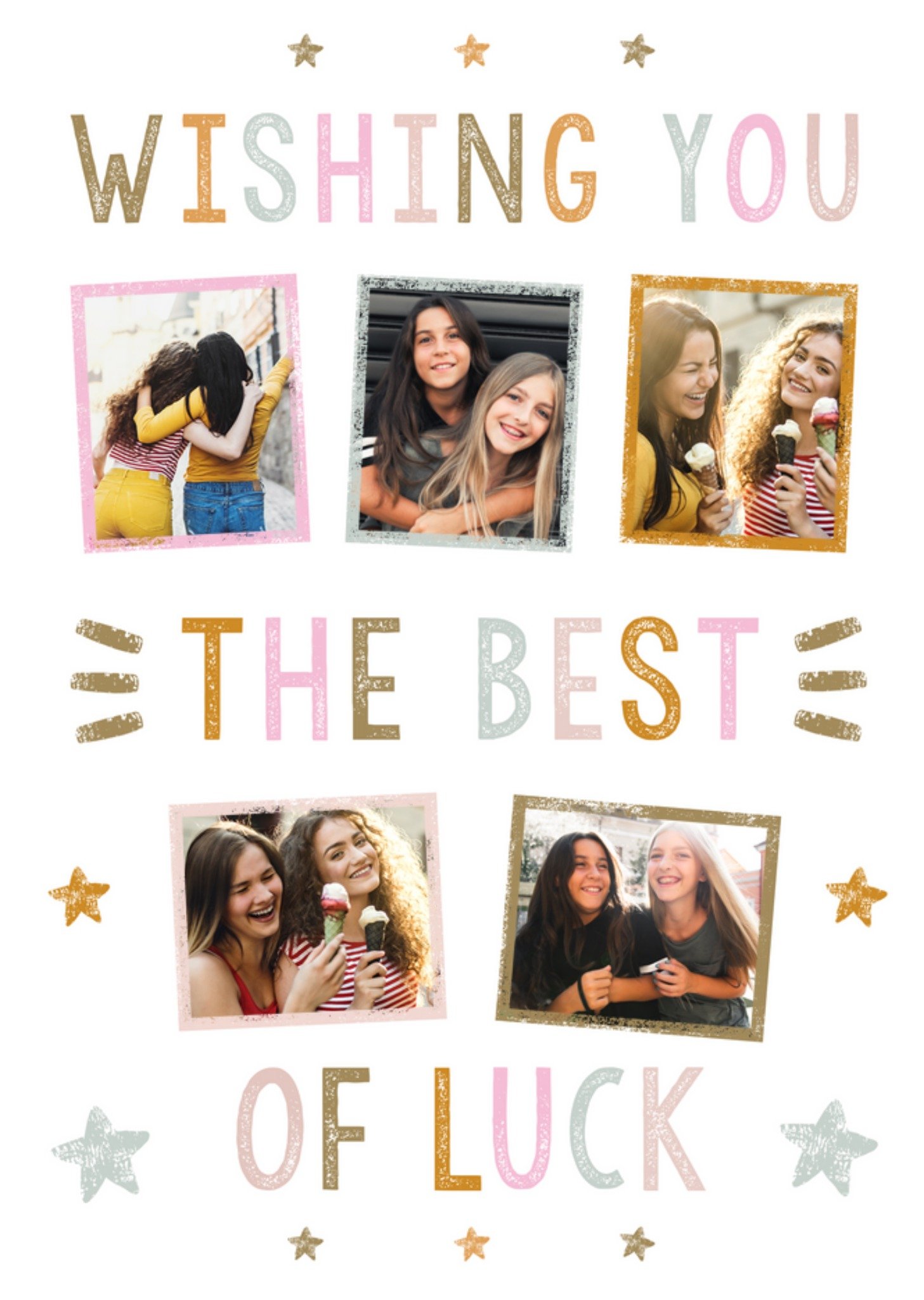 Moonpig Wishing You The Best Of Luck 5 Colourful Photo Upload Frames Good Luck Card, Large