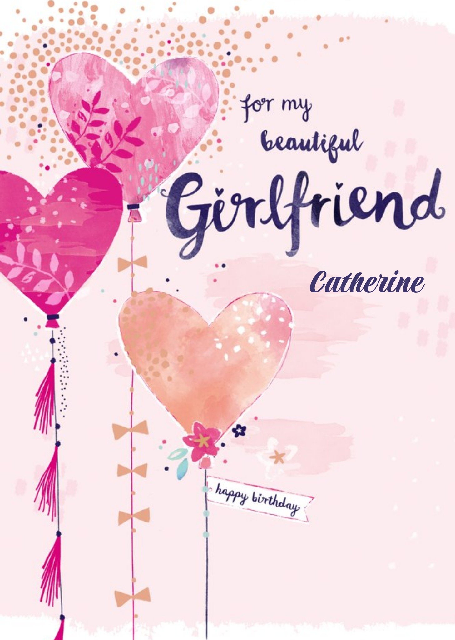Love Hearts Hotchpotch Illustrated Pink Girlfriend Hearts Birthday Card Ecard