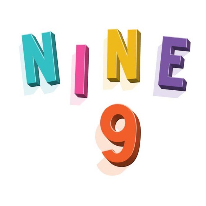 Typographic Nine 9th Birthday Card