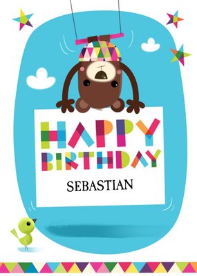 Trapeze Bear Personalised Happy Birthday Card