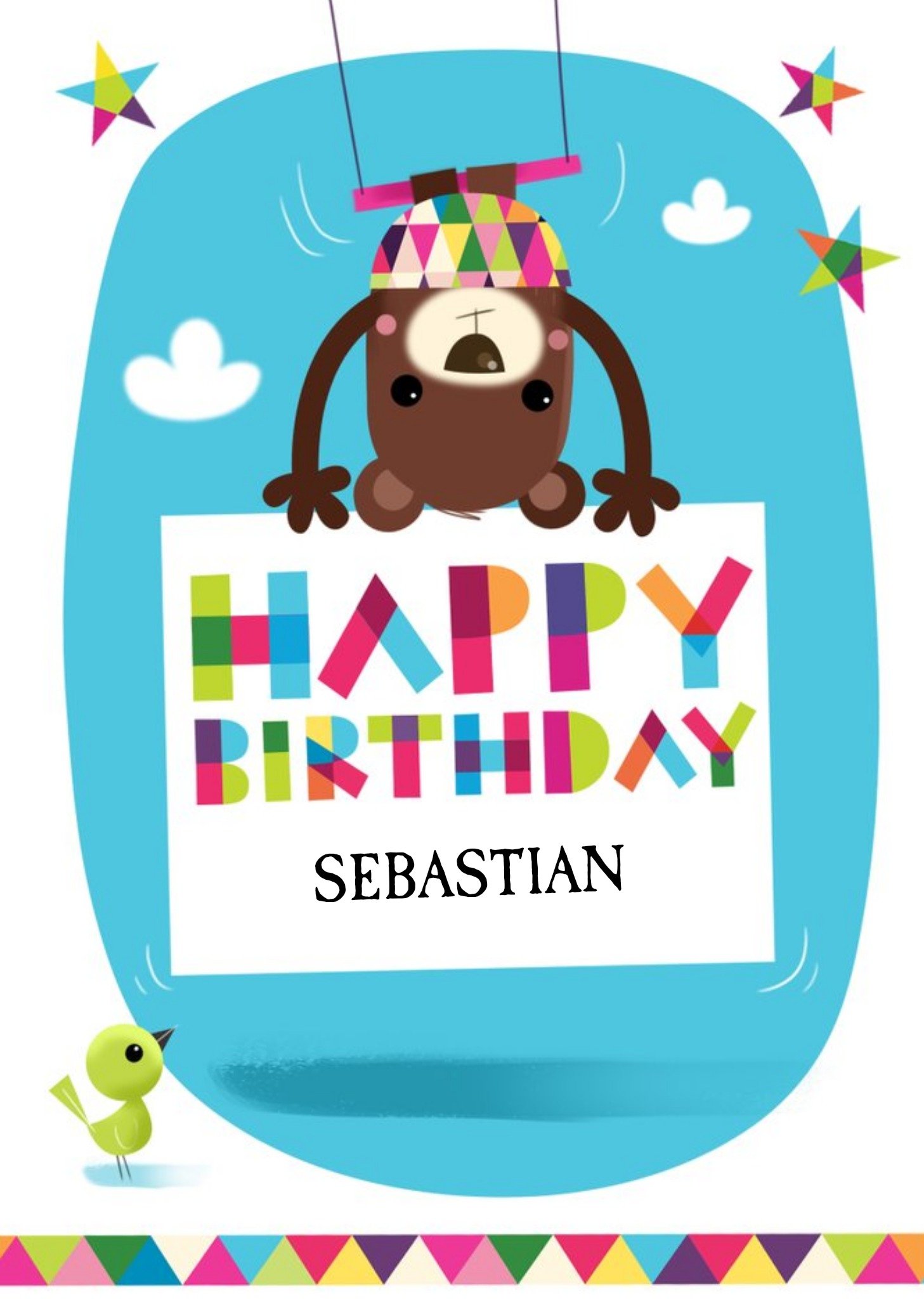 Moonpig Trapeze Bear Personalised Happy Birthday Card, Large