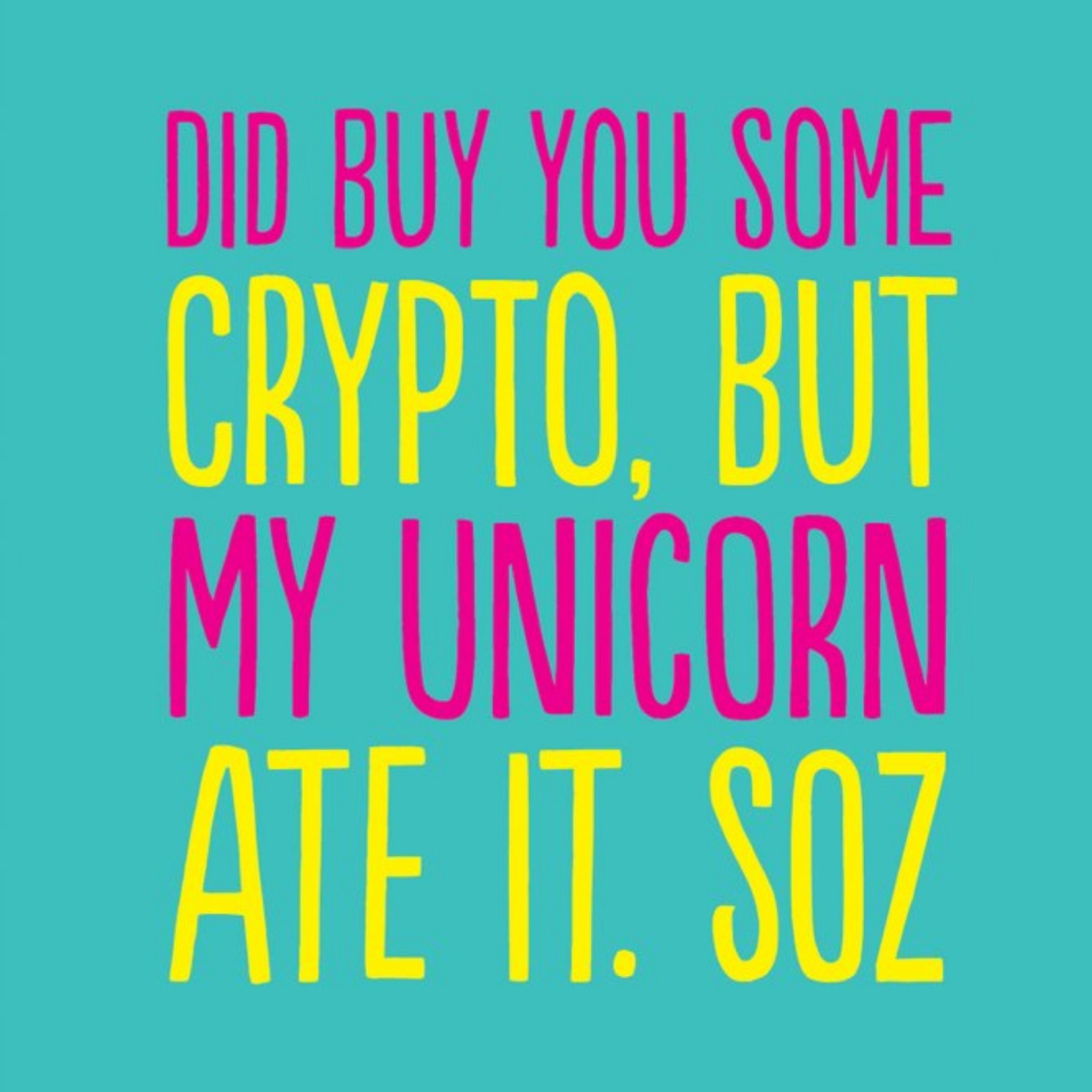 Crypto Unicorn Funny Typographic Card, Square