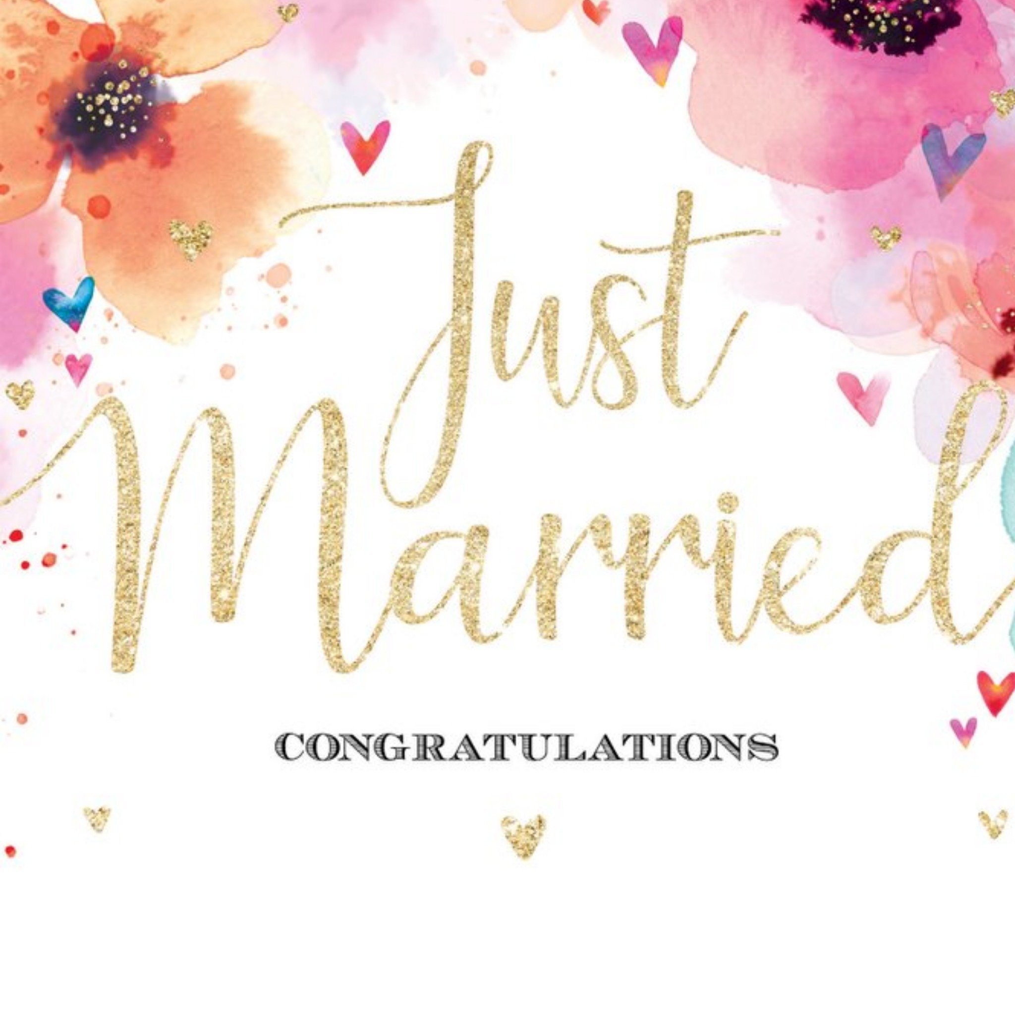 Just Married Watercolour Floral Card, Square