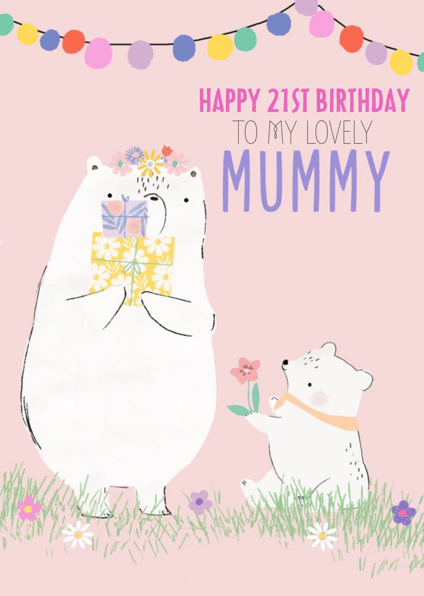 Moonpig Cute Illustrative Bears Happy 21st Mummy Birthday Card , Large
