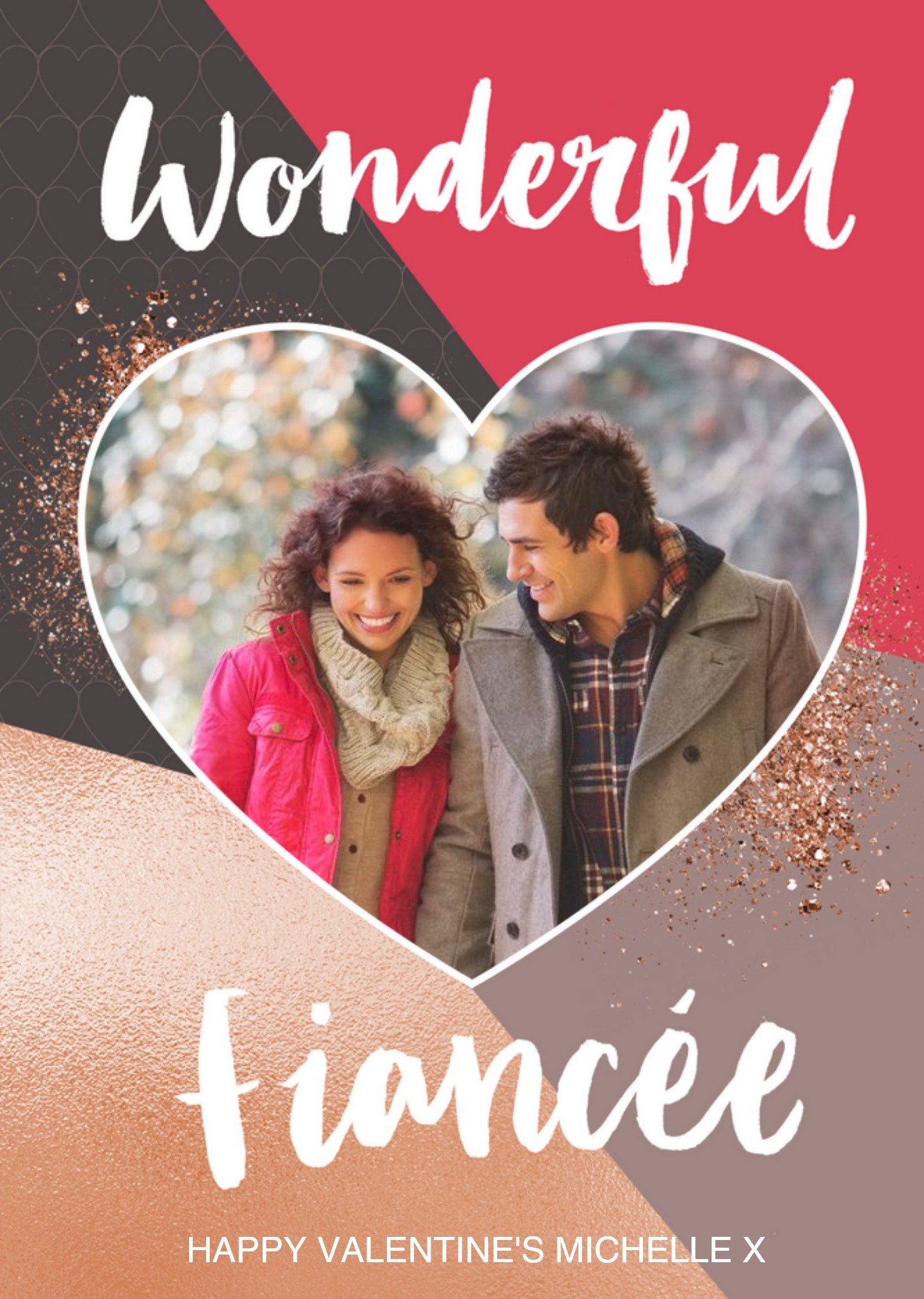 Glitter Dust To My Wonderful Fiancée Valentines Personalised Photo Card Ecard