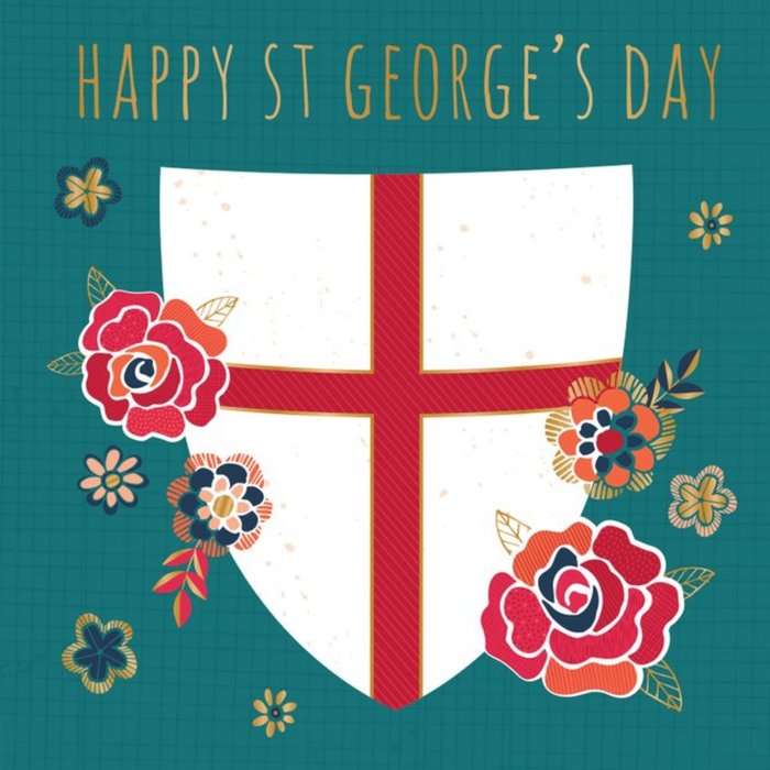 Happy St Georges Day Rose And Shield Card