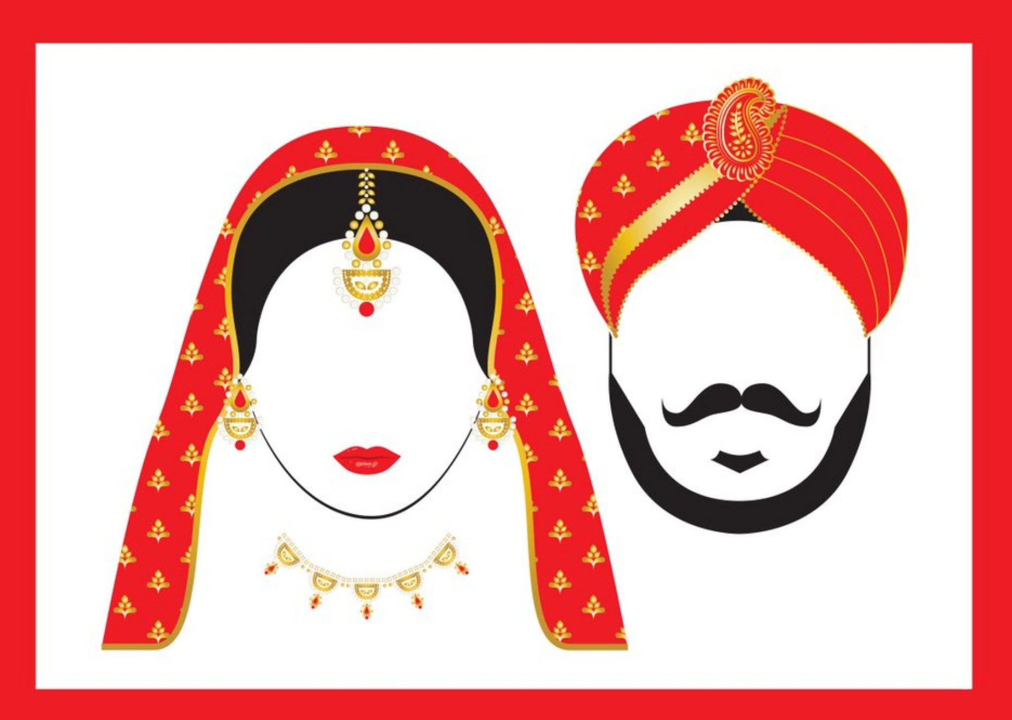 Couple Illustration Indian Wedding Card