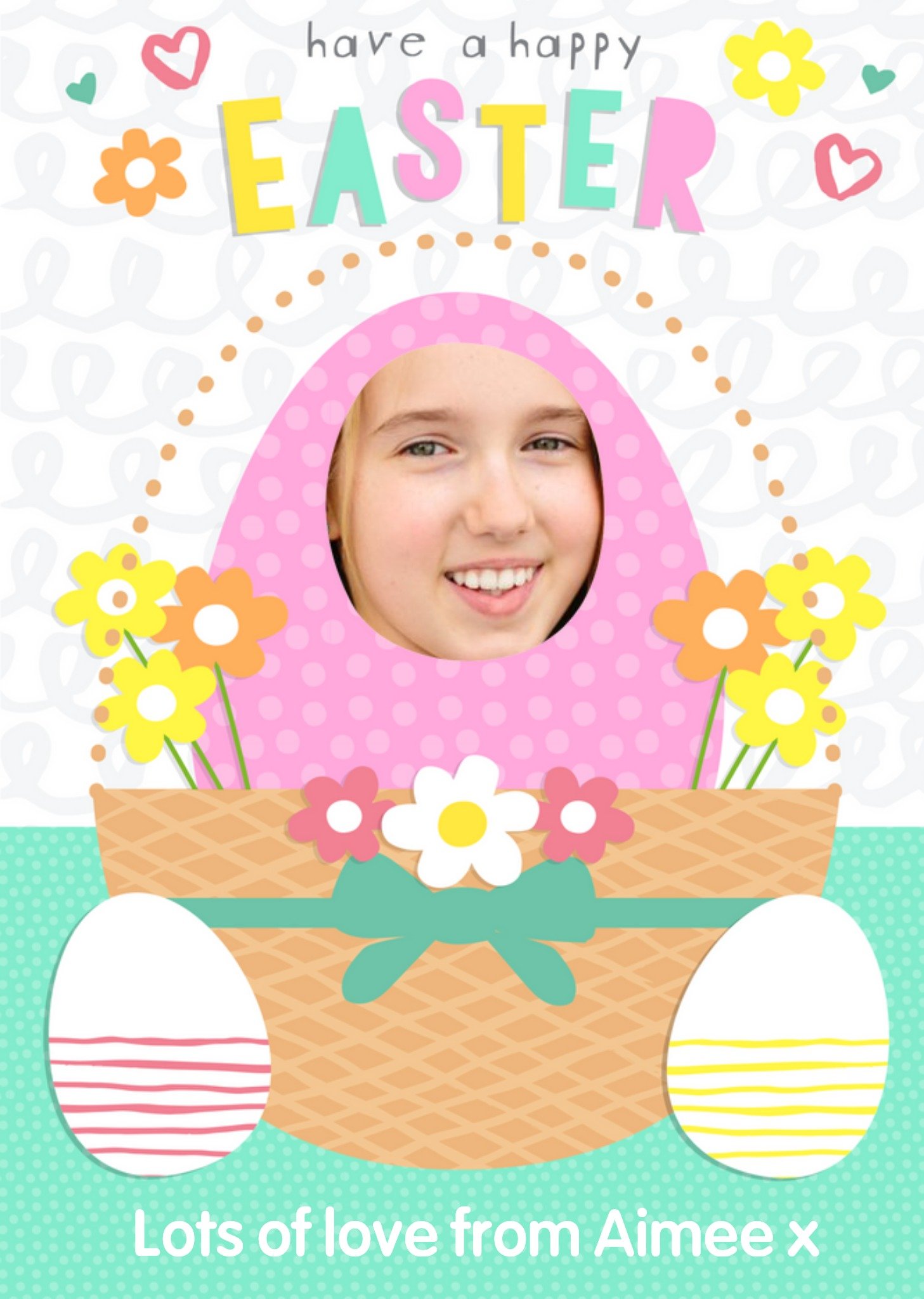 Moonpig Egg In A Basket Personalised Photo Upload Happy Easter Card, Large