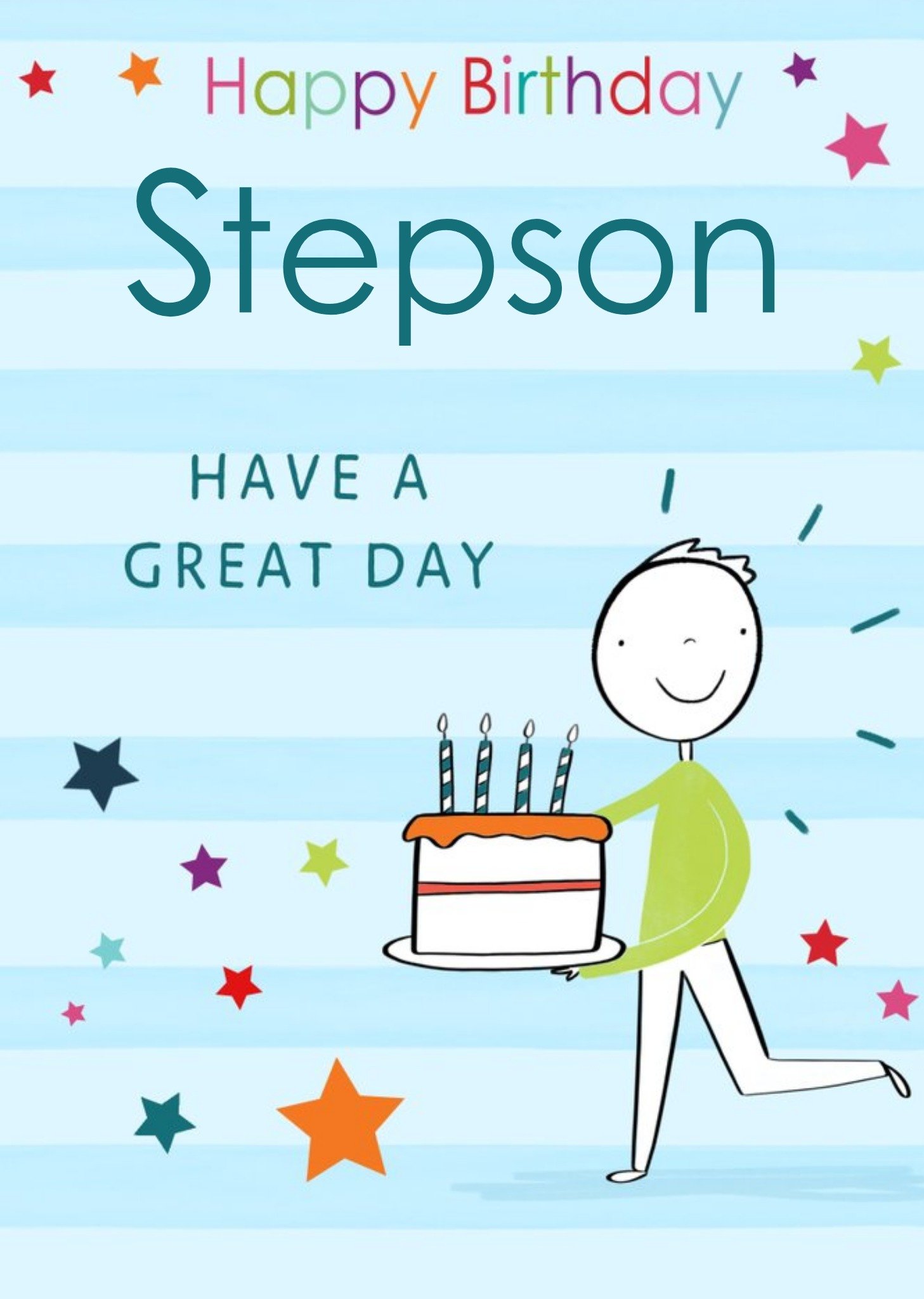 Moonpig Stripes And Stars Have A Great Day Stepson Birthday Card, Large