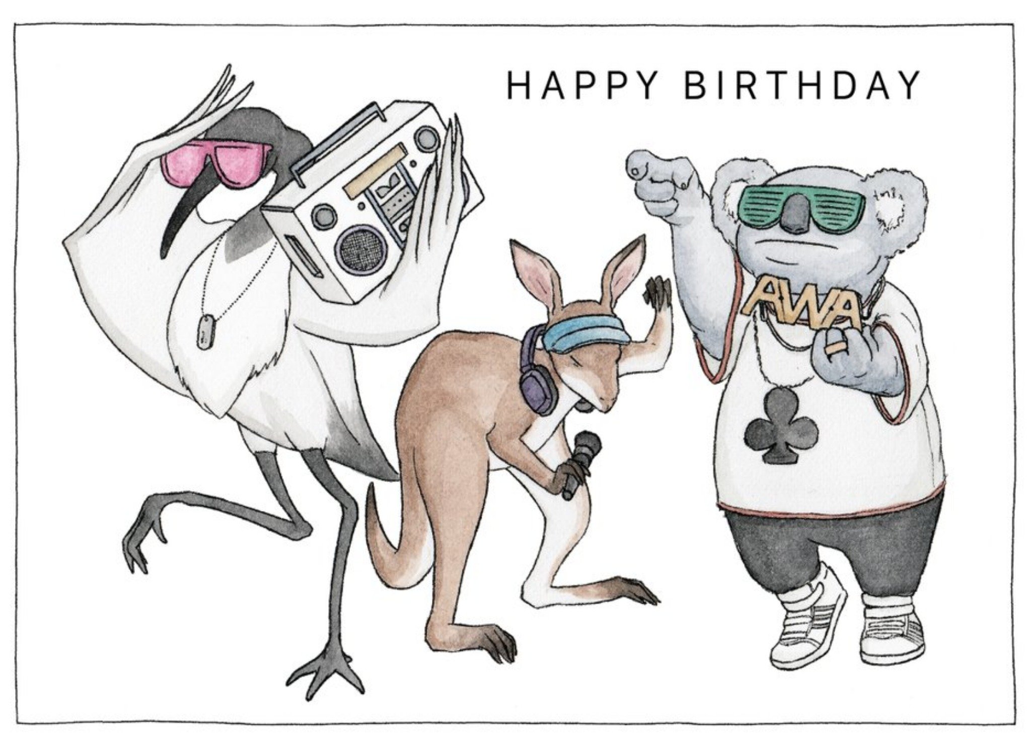 Moonpig Illustration Of A Cool Animal Rap Crew Birthday Card, Large