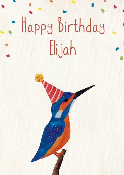 Illustration A Kingfisher Bird Wearing A Party Hat Birthday Card