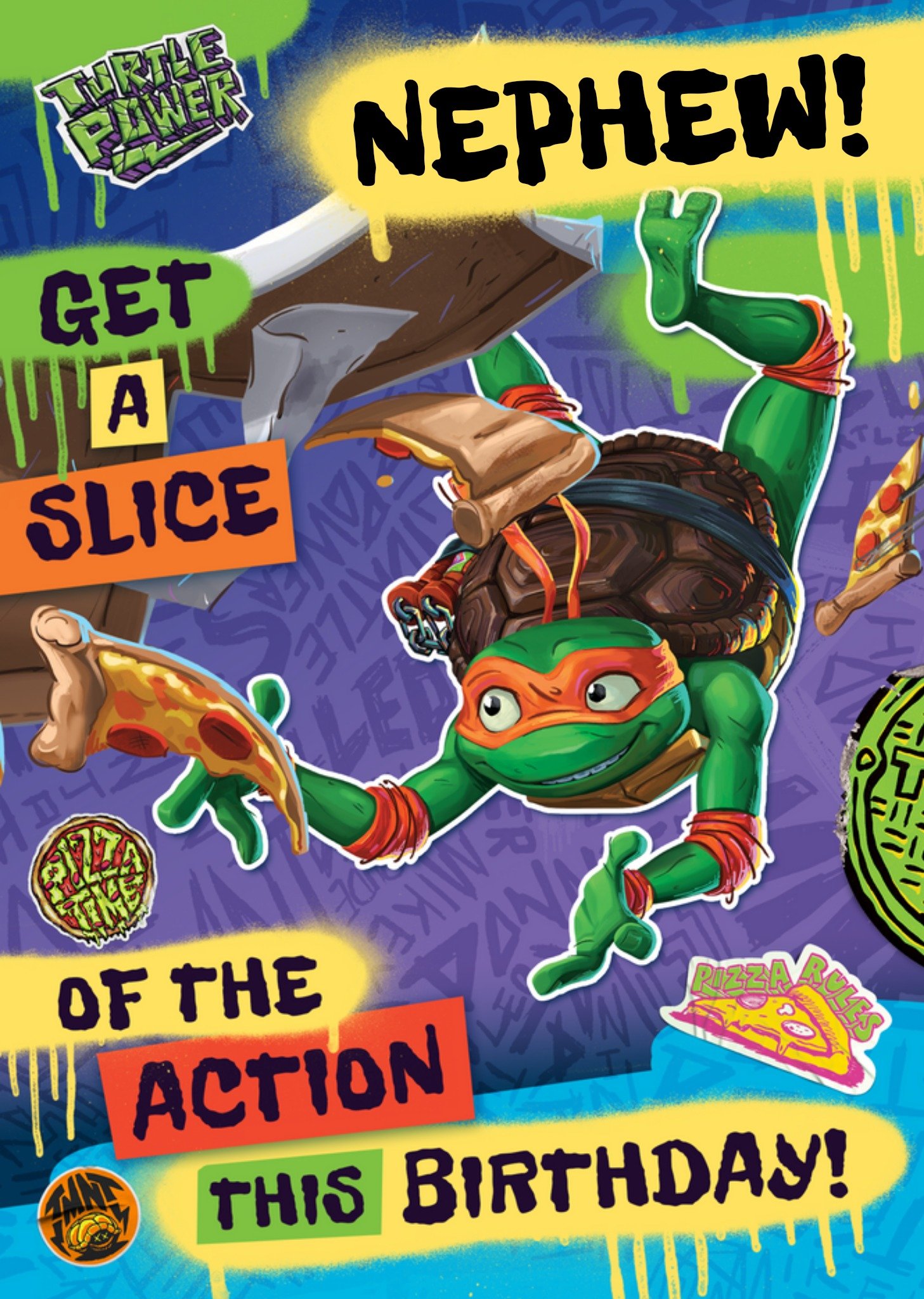 Moonpig Tmnt Mutant Mayhem Pizza Slice Of The Action Nephew Birthday Card Ecard