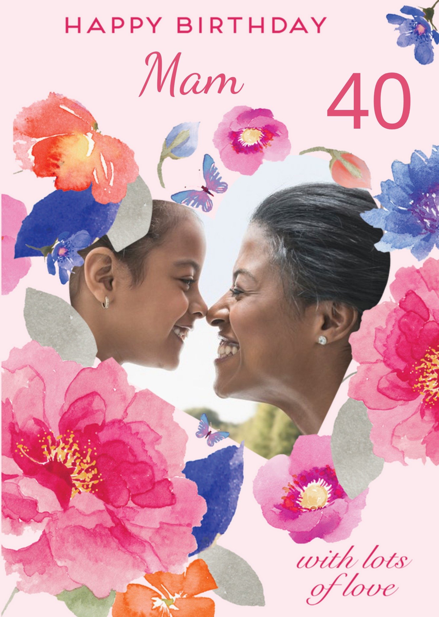 Moonpig Illustrated Pink Female Heart Photo Upload Floral Adult Card Ecard