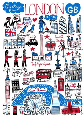 Illustrated Greetings From London Map Card