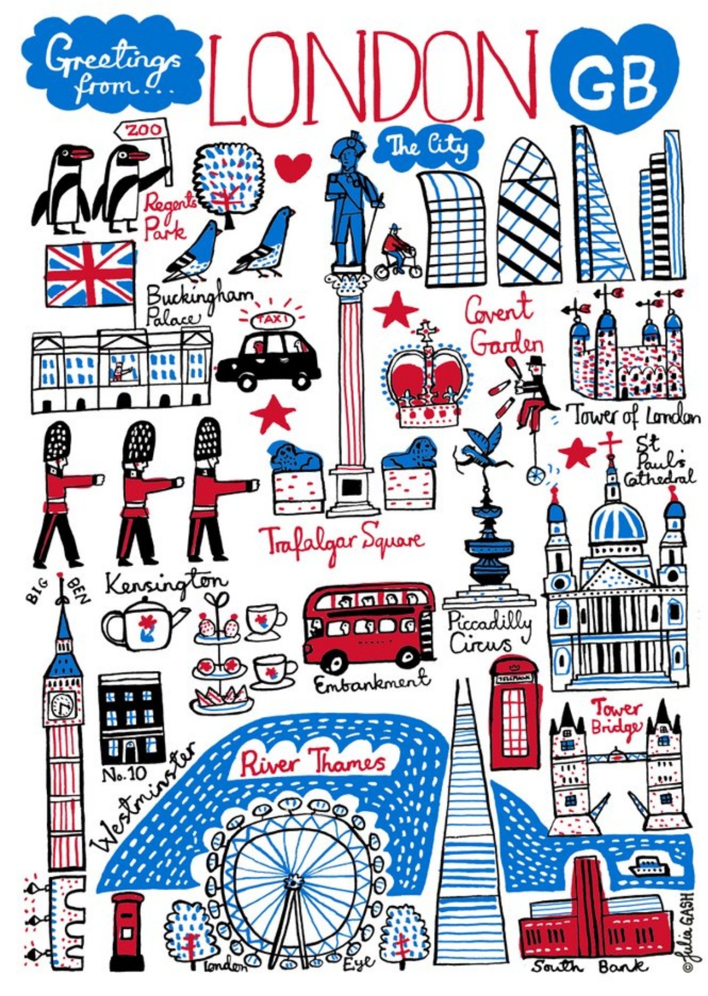 Illustrated Greetings From London Map Card Ecard