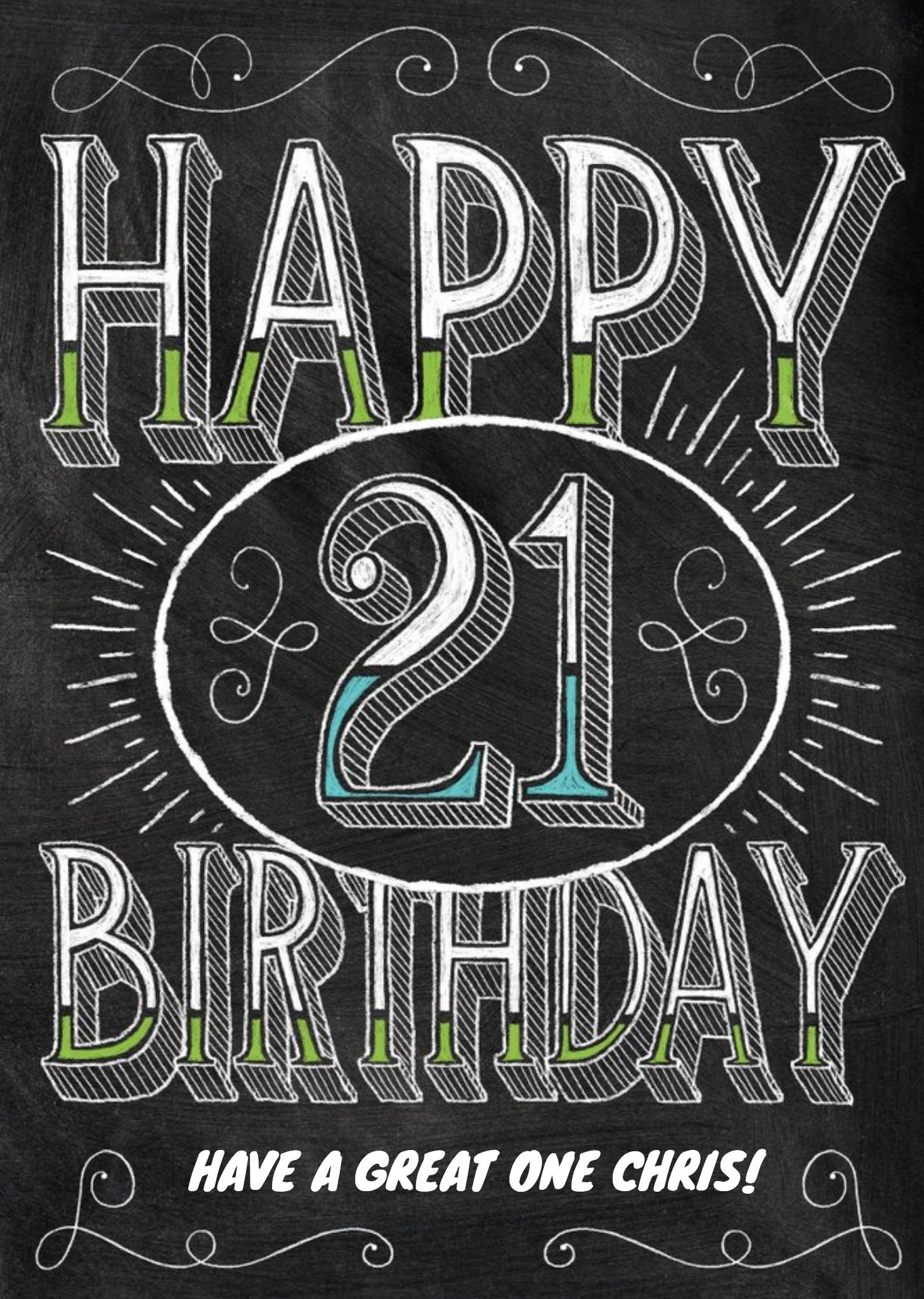 Black And White Chalk style Personalised Happy 21st Birthday Card