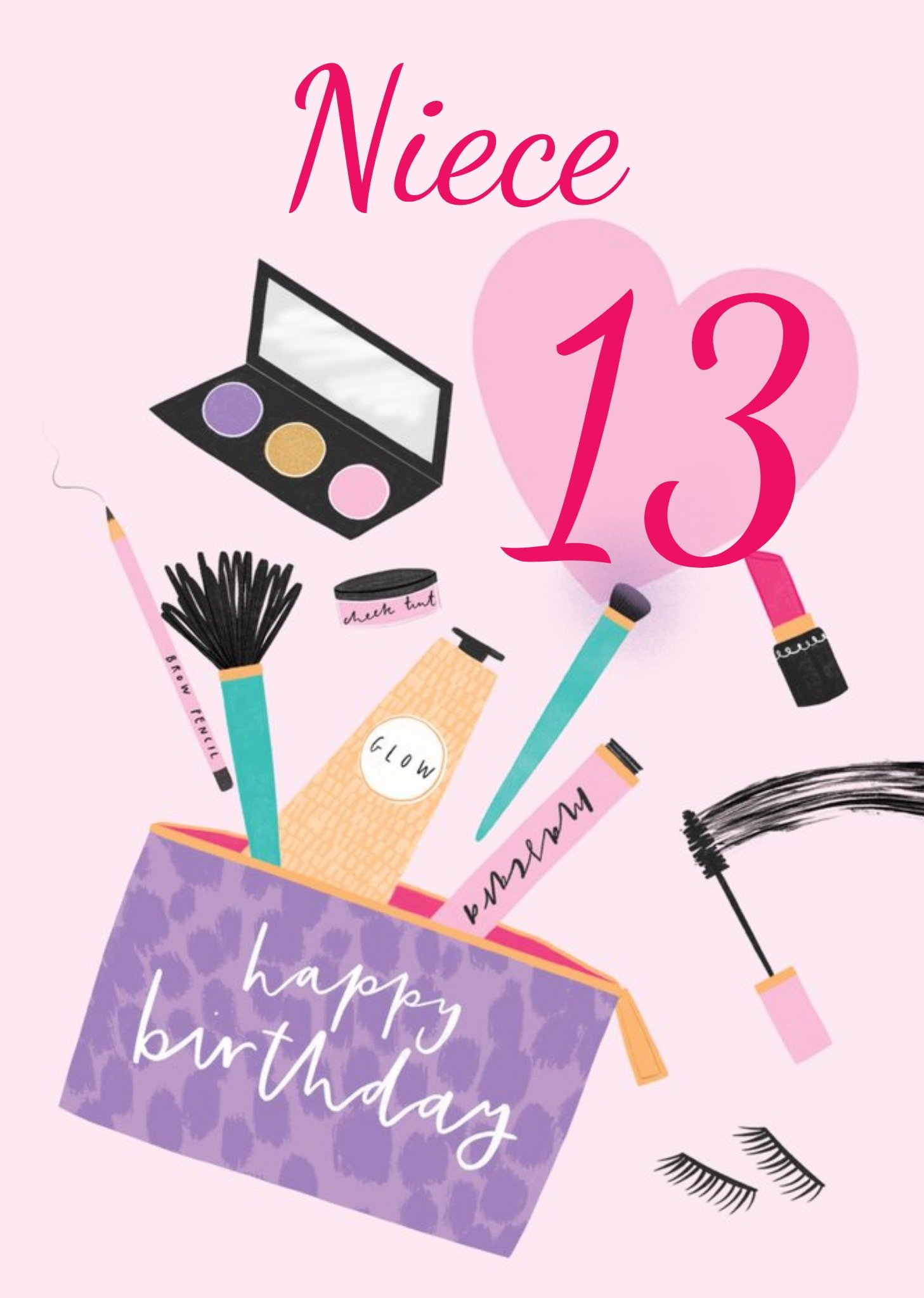 Moonpig Cute Illustratrated Make Up Kit Birthday Card, Large