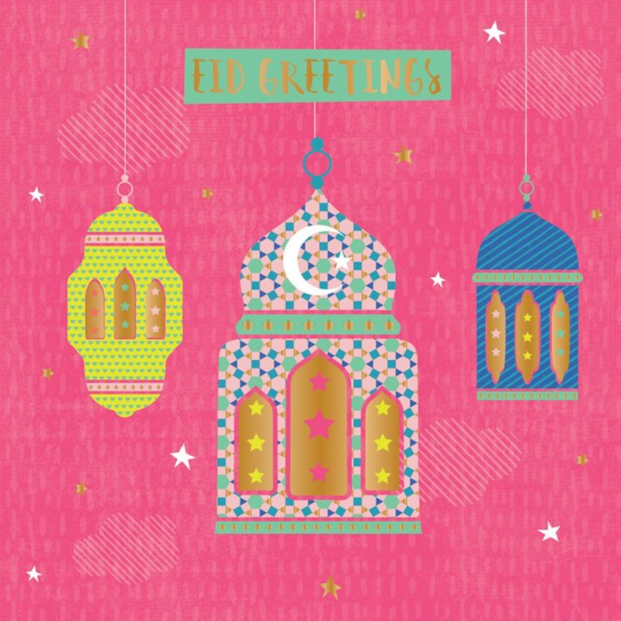 Pink Lantern Eid Greetings Card, Square