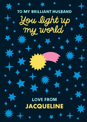 Space Themed Illustration With Vibrant Typography Husband's Valentine's Day Card