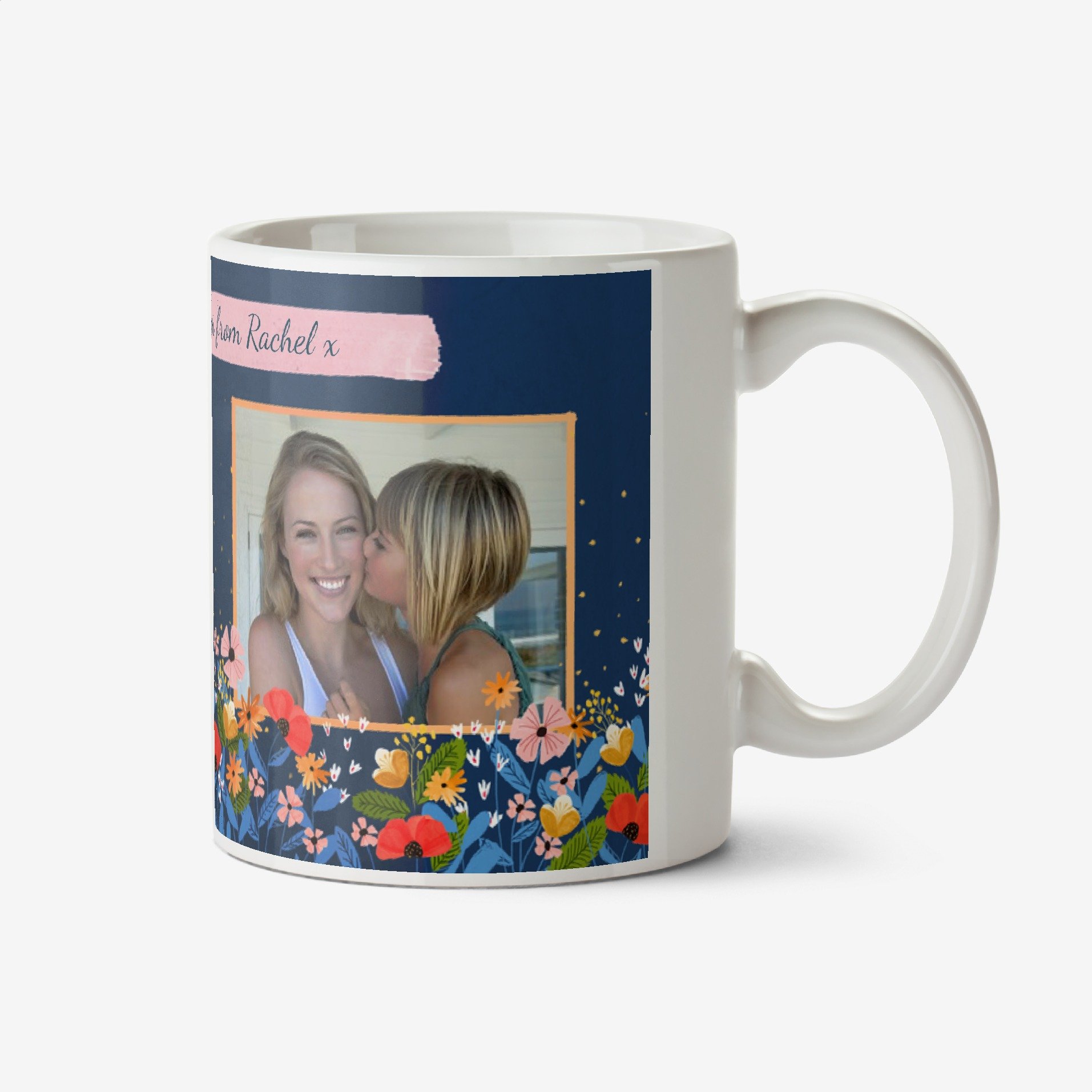 Photo Upload Floral Navy Background Mug Ceramic Mug