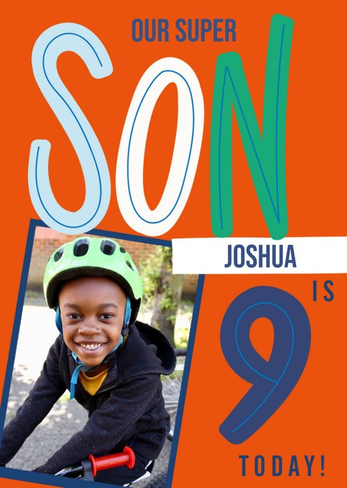 Colourful And Fun Typography Son's Ninth Photo Upload Birthday Card