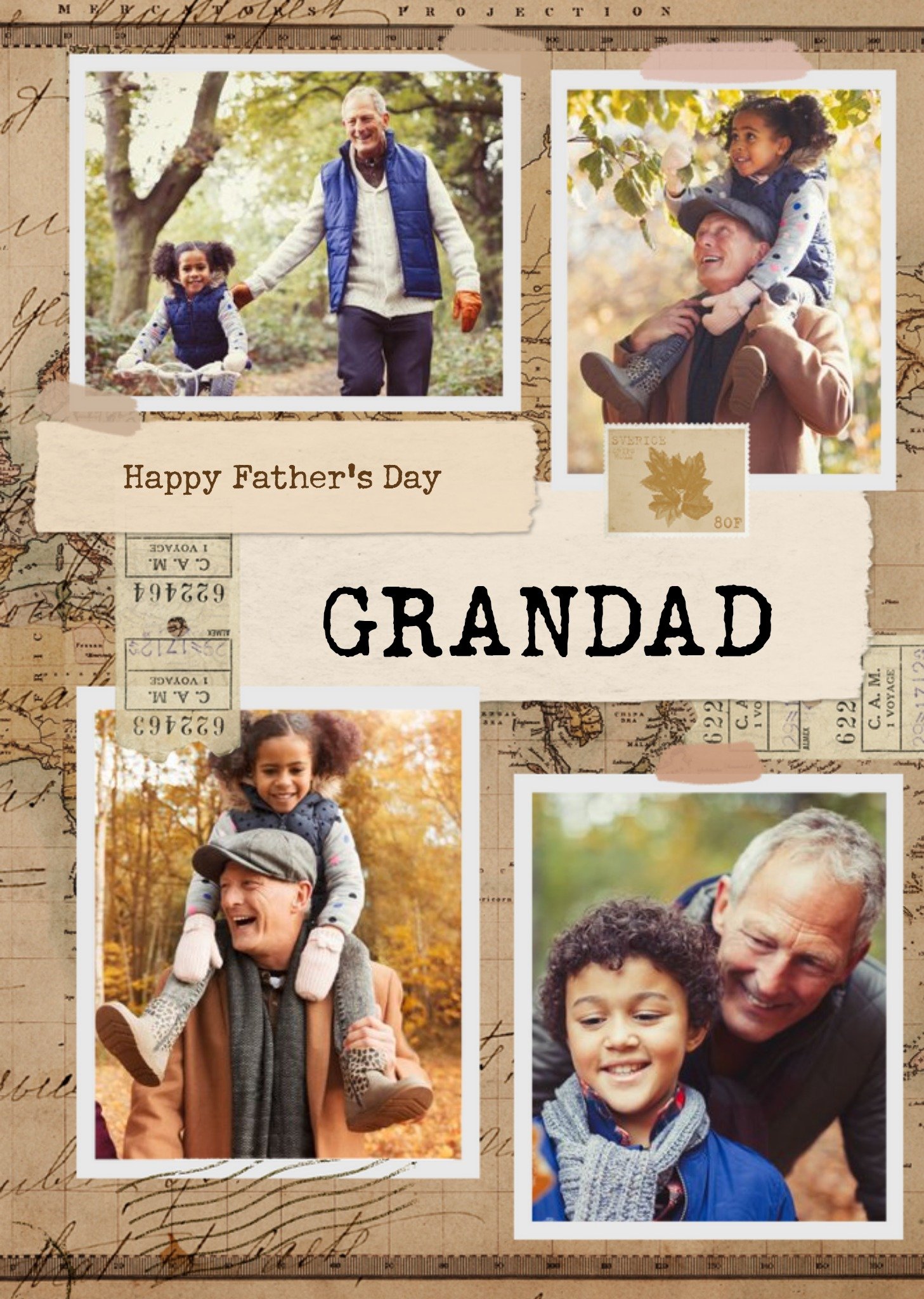 Moonpig Photographic Map Photo Upload Father's Day Card For Grandad, Large
