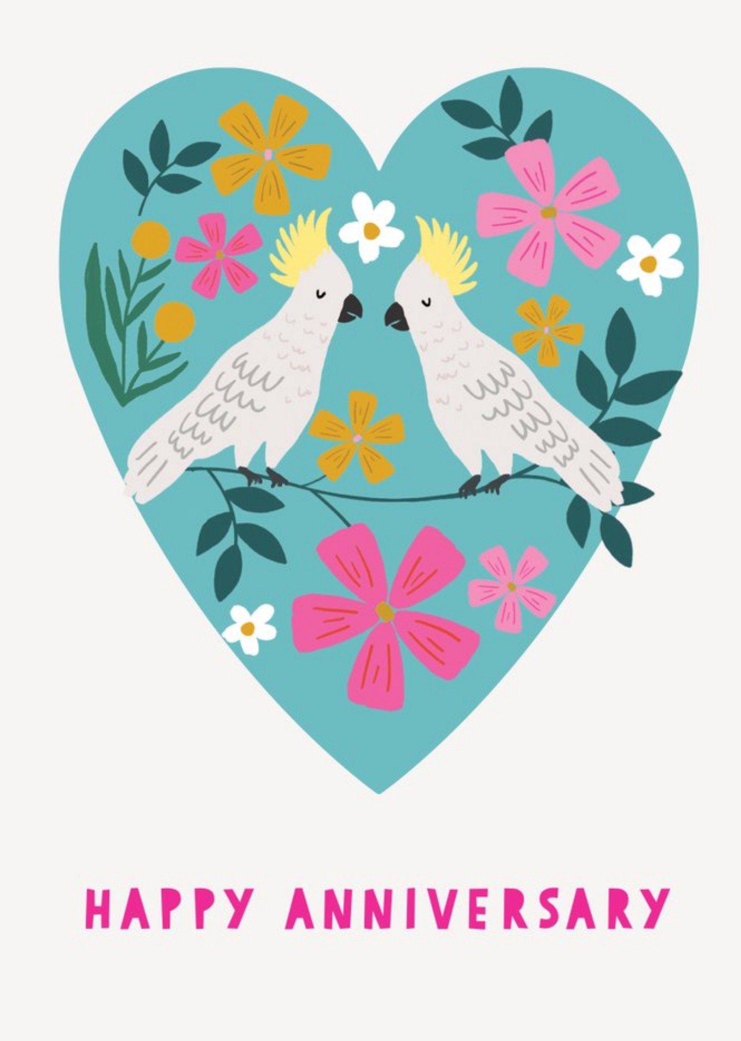 Cute Illustrated Heart Cockatoo Anniversary Card Ecard