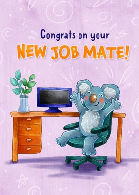 Illustration Of A Koala Sitting At A Desk New Job Congratulations Card