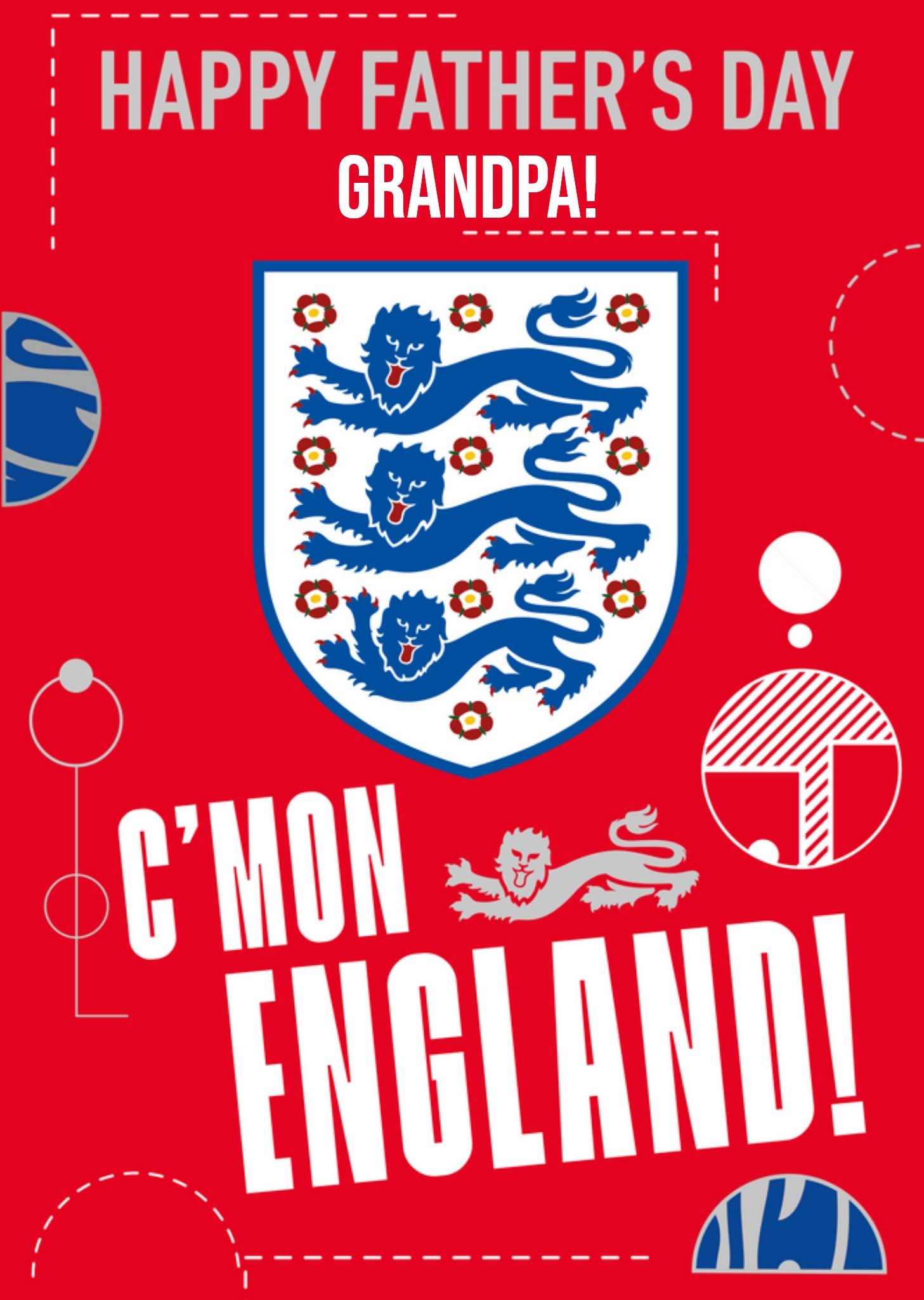 Danilo England Happy Fathers Day Grandpa Come On England 3 Lions Shield Card Ecard