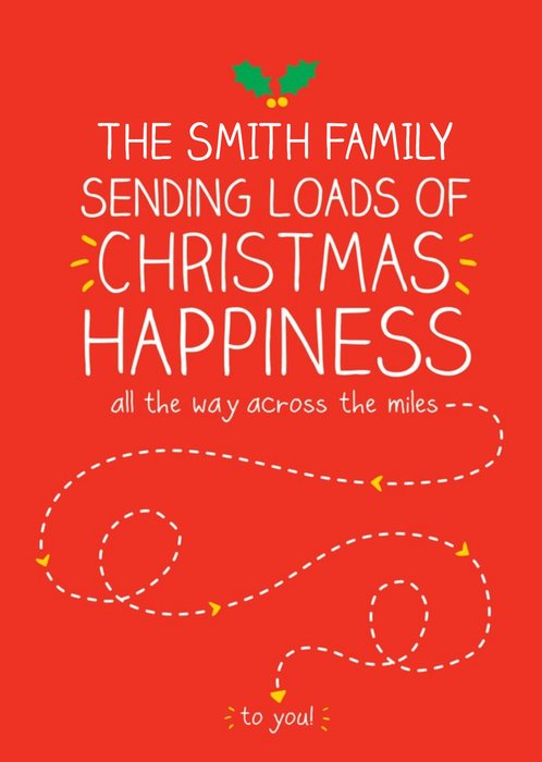 Christmas Happiness All The Way Across The Miles Personalised Merry Christmas Card