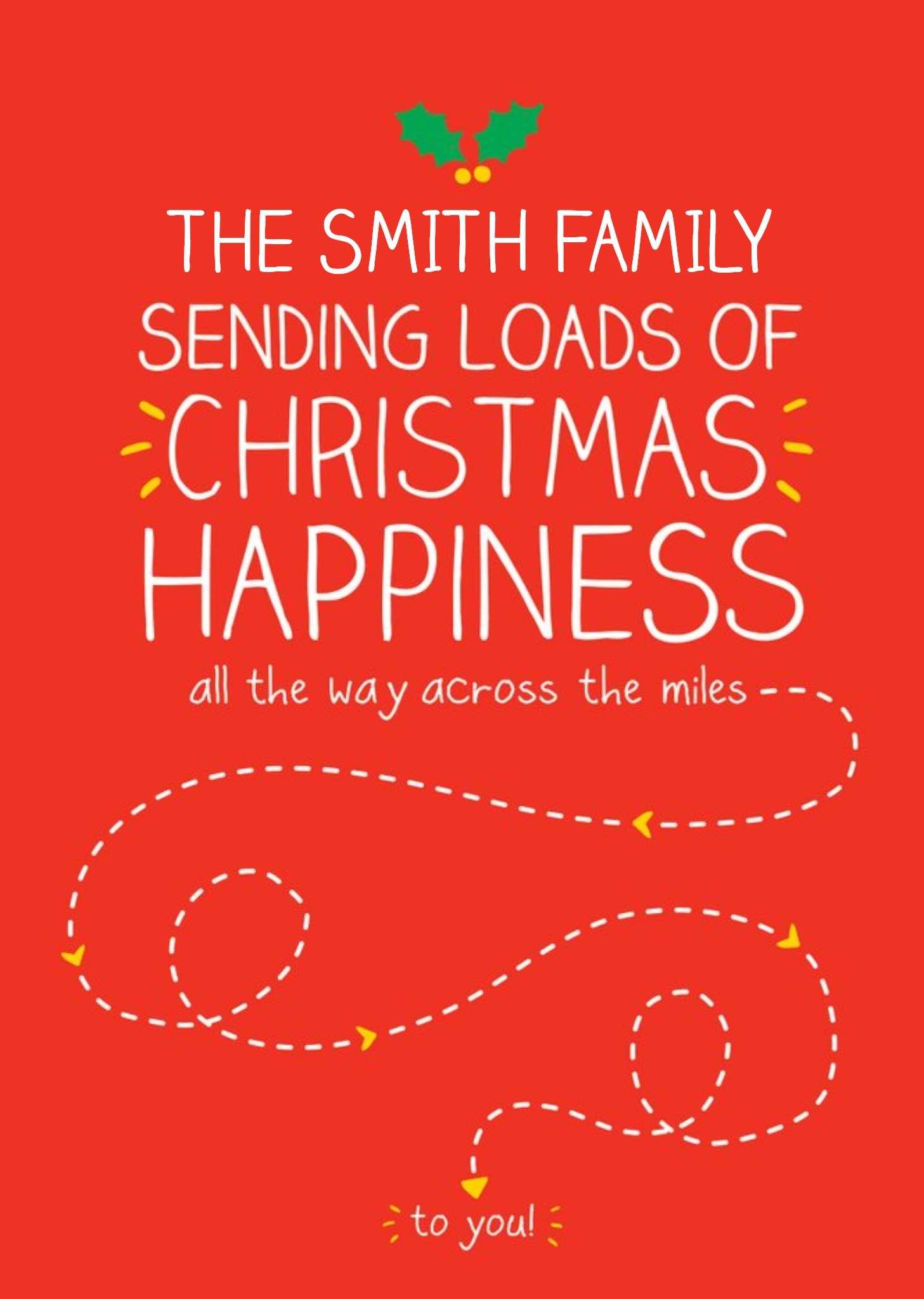 Happy Jackson Christmas Happiness All The Way Across The Miles Personalised Merry Christmas Card