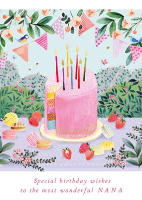 Cake Party Illustrated Birthday Nana Card