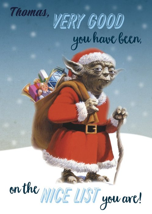 Star Wars Yoda Santas Nice List Personalised Christmas Card