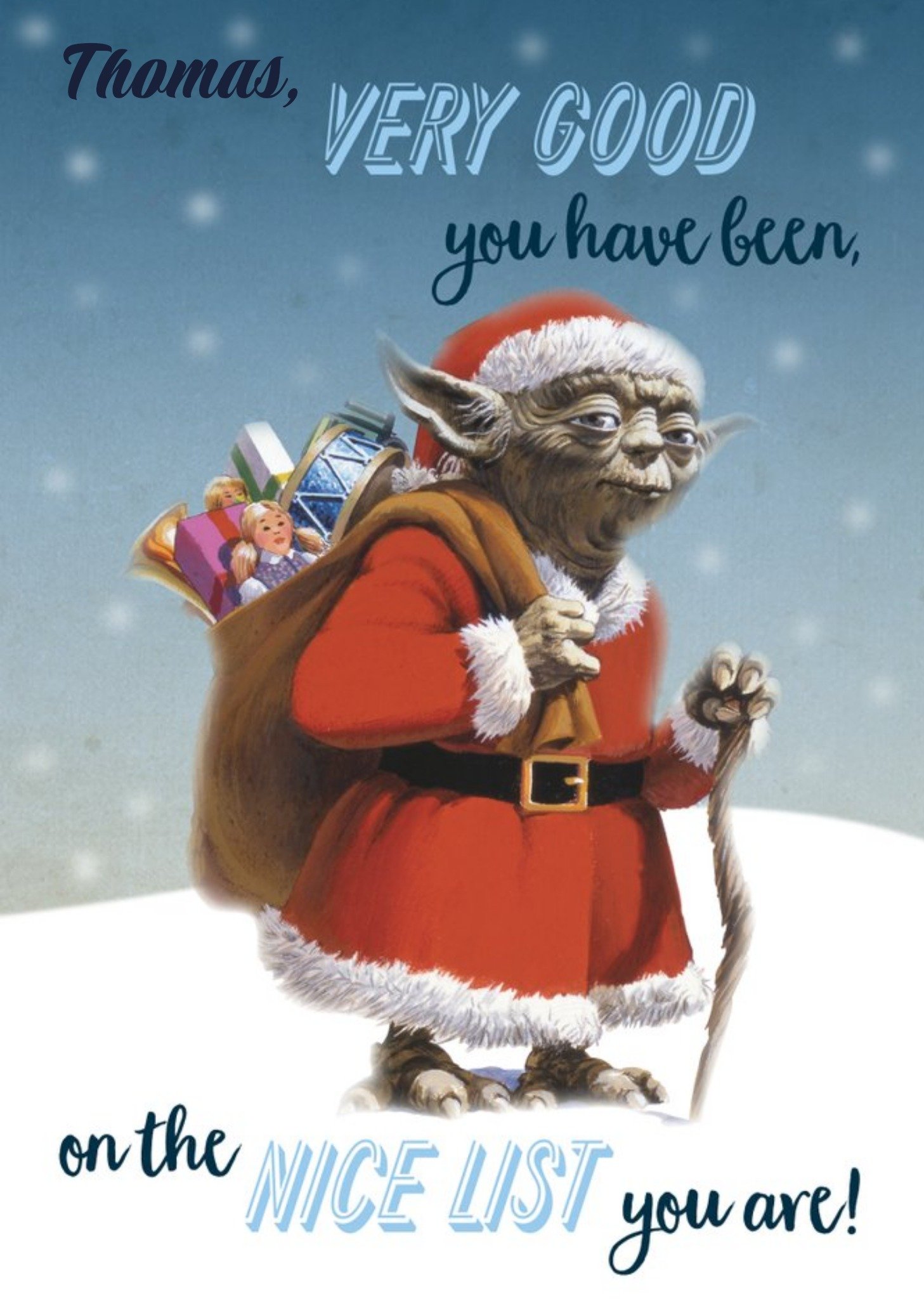 Disney Star Wars Yoda Santas Nice List Personalised Christmas Card Ecard
