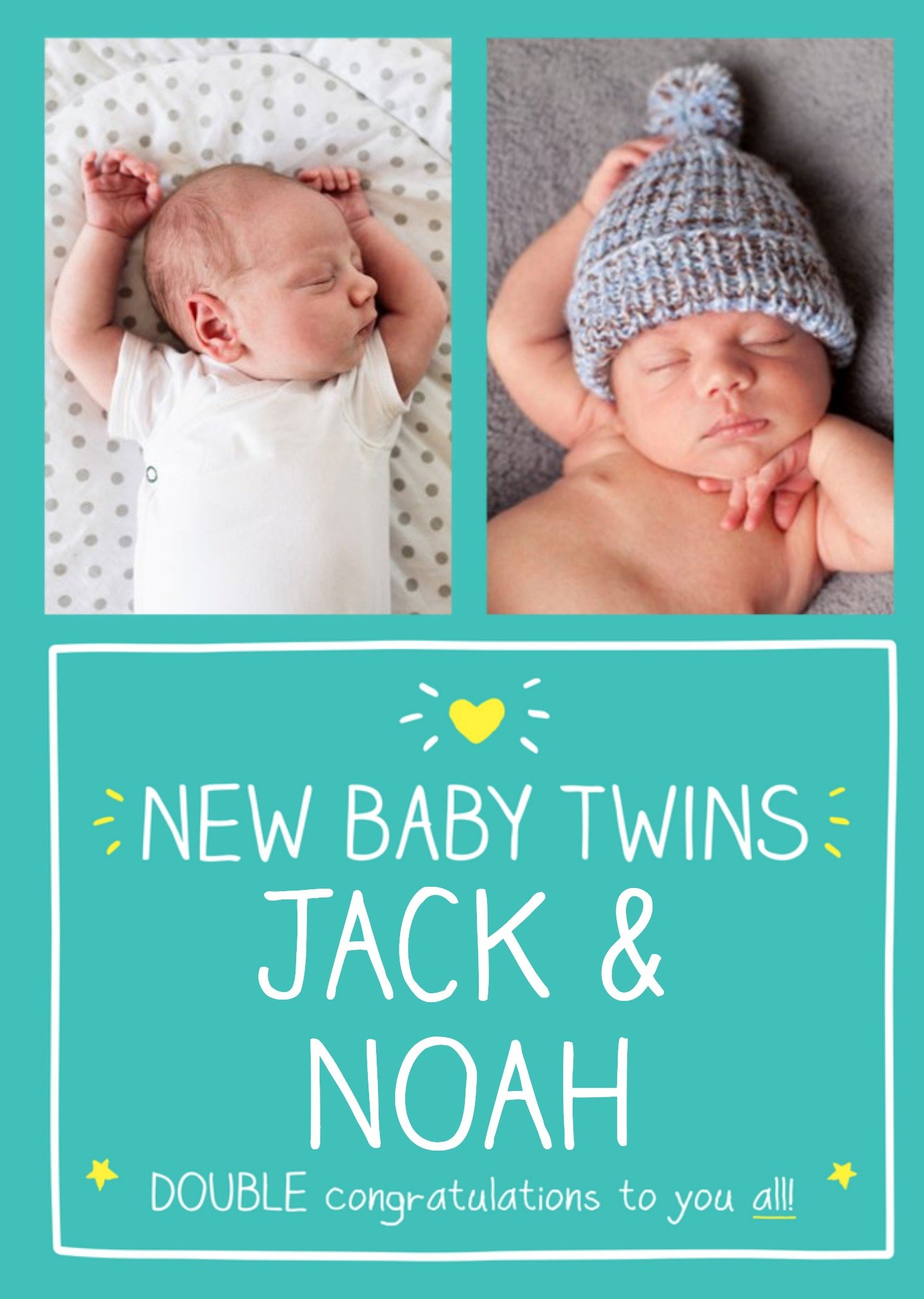 Happy Jackson New Baby Twins Photo Upload Card, Large