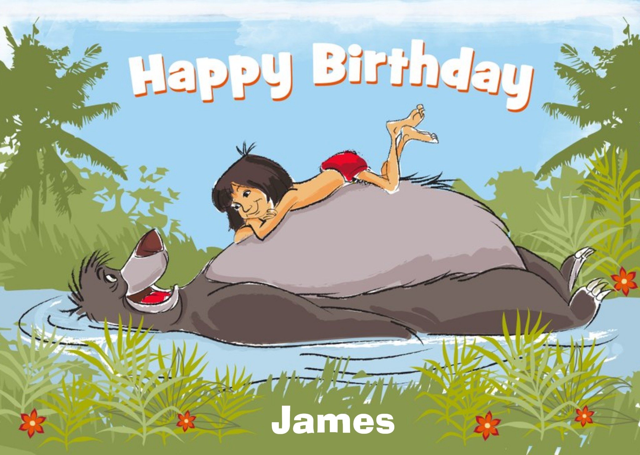 Disney Jungle Book Baloo And Mowgli On The River Personalised Birthday Card Ecard