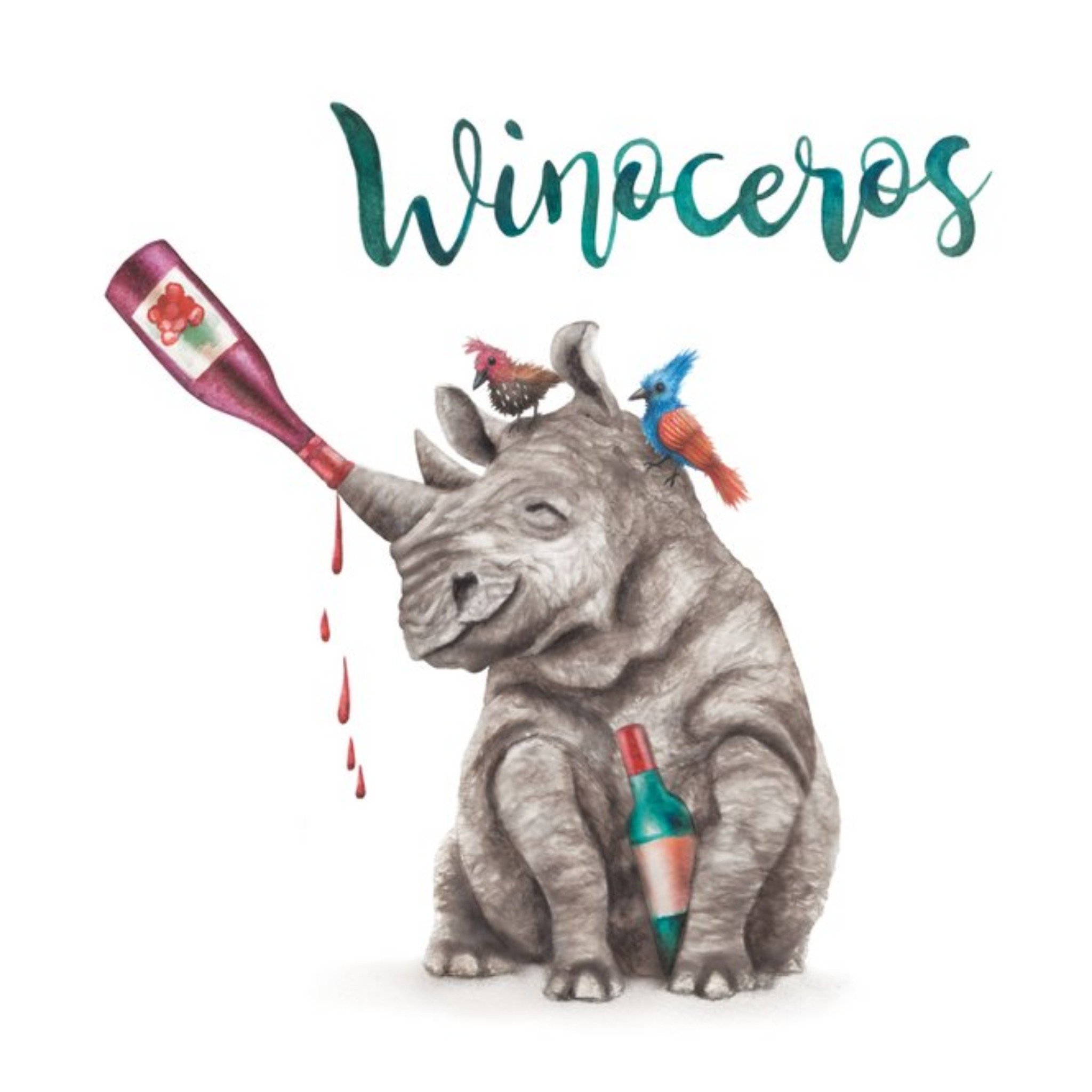 Moonpig Winoceros Rhino Wine Pun Card, Square