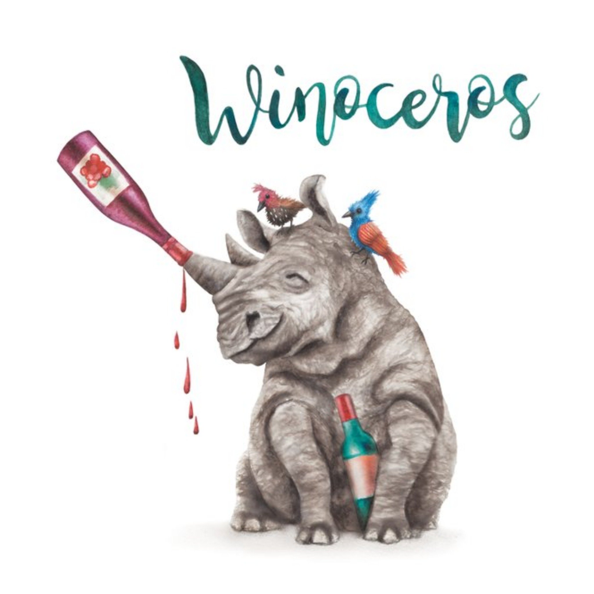 Winoceros Rhino Wine Pun Card, Square