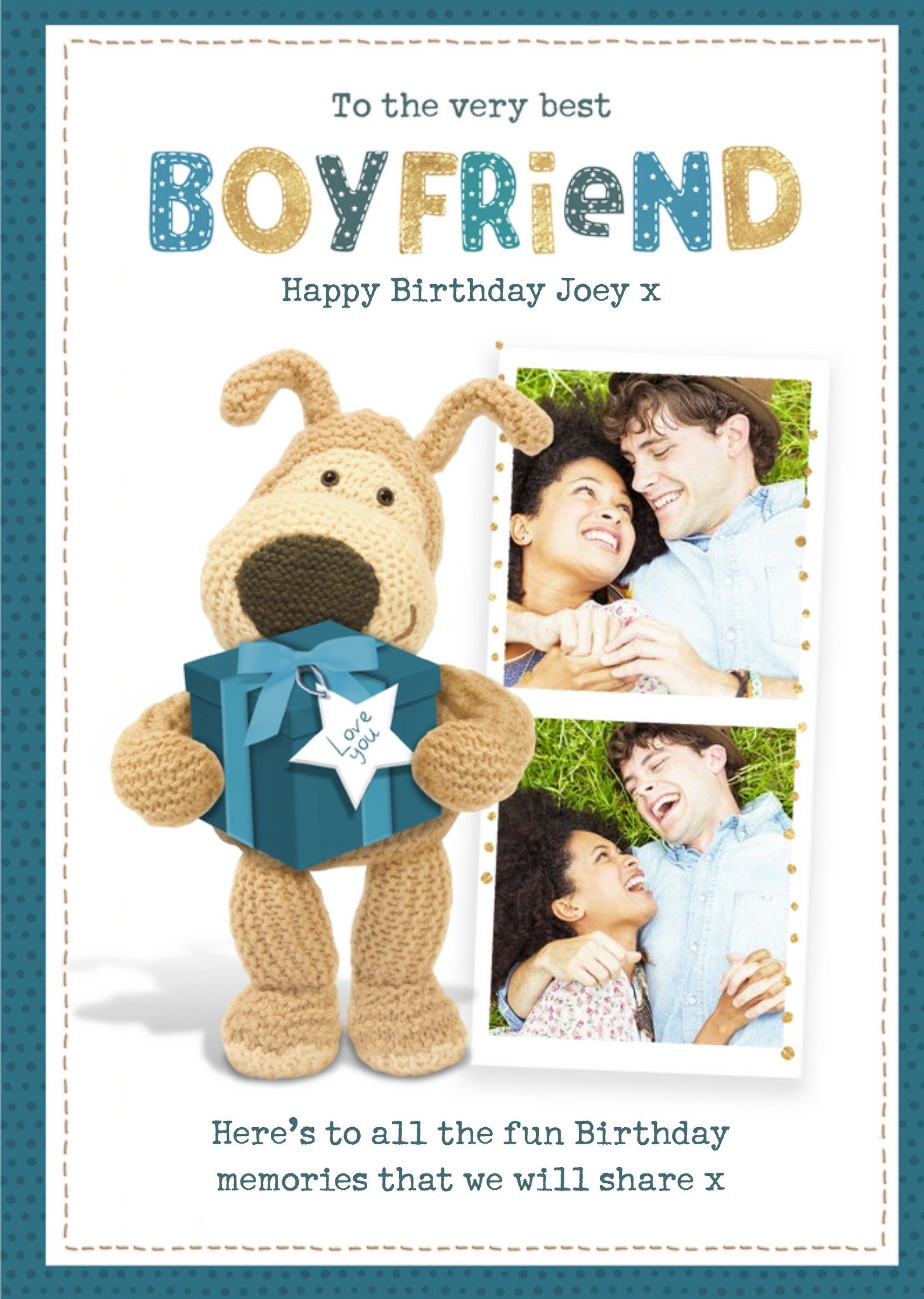 Boofle Cute Sentimental Best Boyfriend Birthday Photo Upload Card, Large