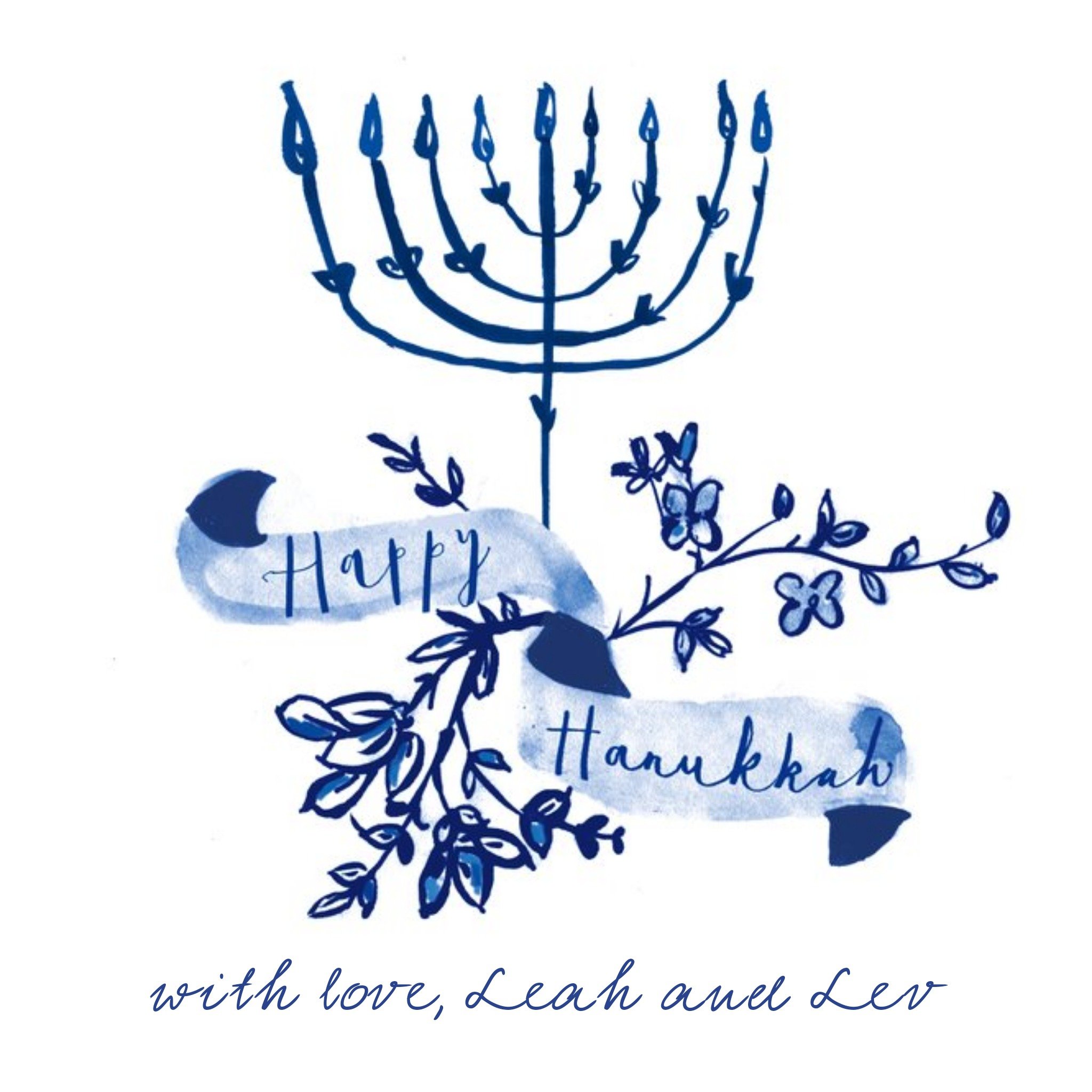 Hand Drawn Happy Hanukkah Personalised Card, Square