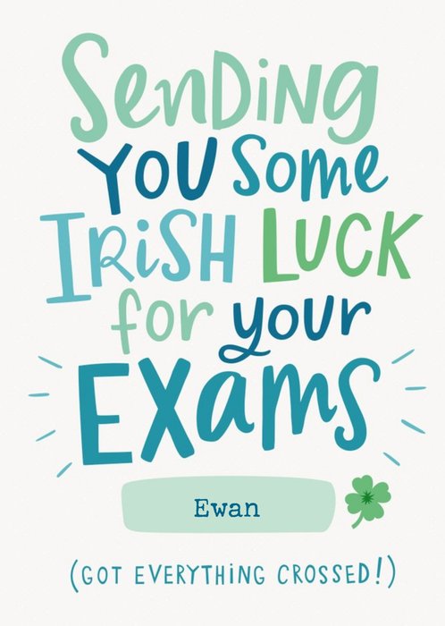 Ebony Newton Design Typographic Irish Good Luck Exams Card